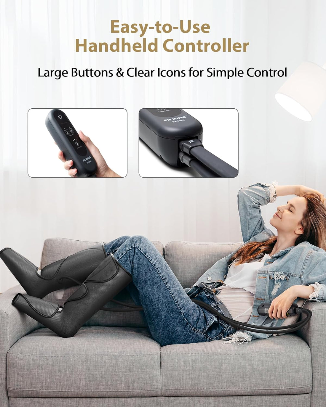 Leg Massager for Circulation and Pain Relief, Air Compression Leg and Foot Massager to Relieve Pain Swelling Edema with 2 Size Extensions- Great Gift for Wife Mom and Friend